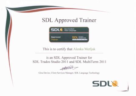 SDL Trados certificirani predavatelj za SDL Trados Studio 2011 in SDL Multiterm 2011