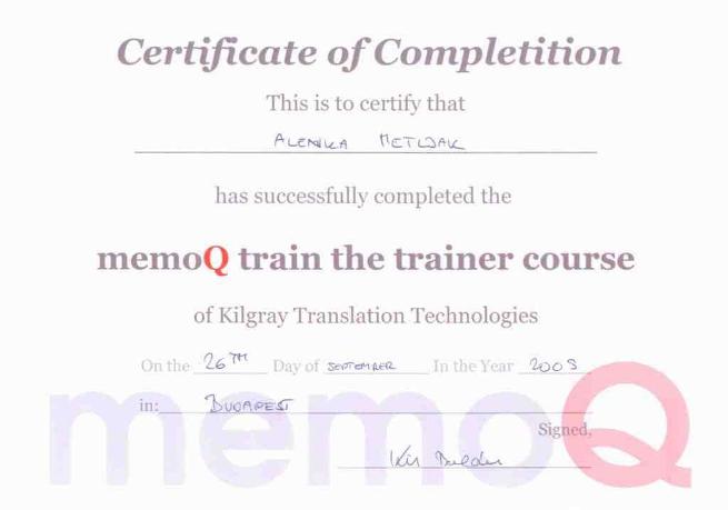 Certificiran predavatelj za memoQ